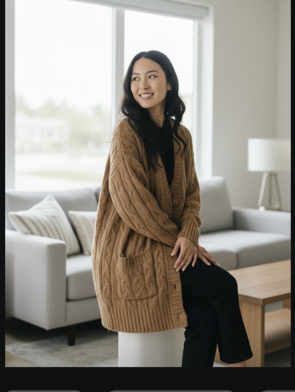 LulaRoe Lucille Cozy Cable Knit Button Front Cardigan - Camel -Oversized Small